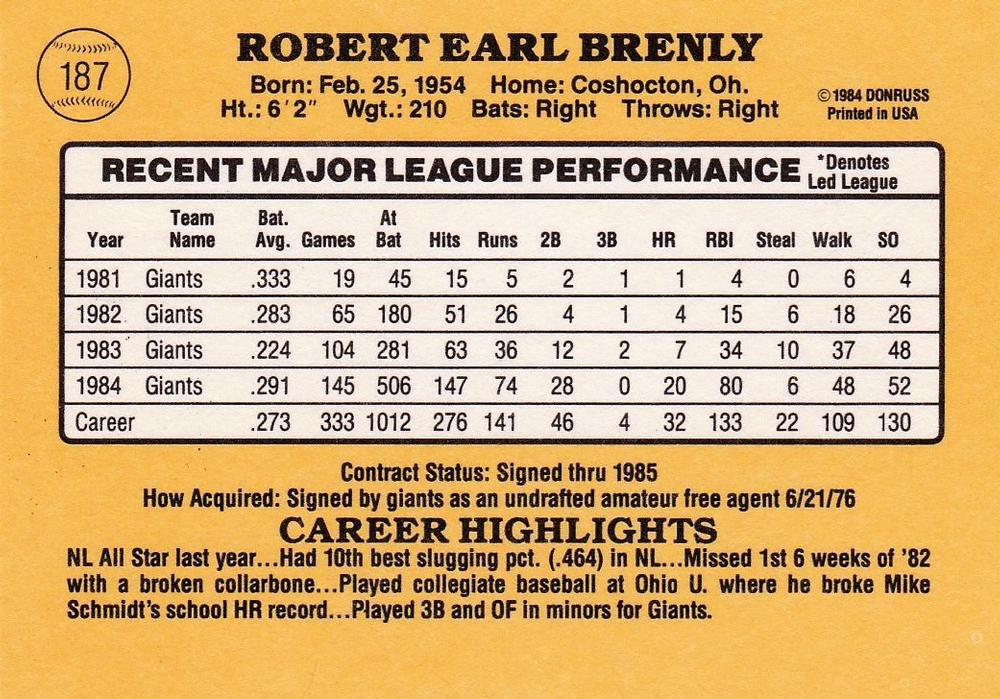 Bob Brenly  baseball card collectible - Main Image 2