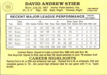 Dave Stieb  baseball card collectible - Main Image 2