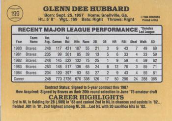 Glenn Hubbard  baseball card collectible - Main Image 2