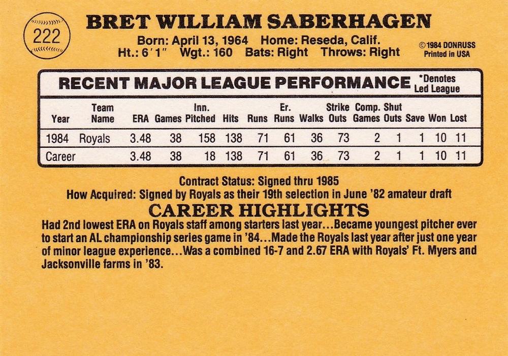 Bret Saberhagen  baseball card collectible - Main Image 2
