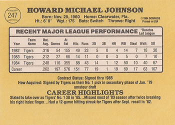 Howard Johnson  baseball card collectible - Main Image 2