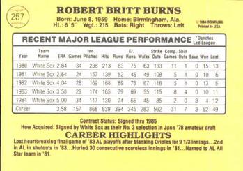 Britt Burns  baseball card collectible - Main Image 2