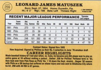 Len Matuszek  baseball card collectible - Main Image 2