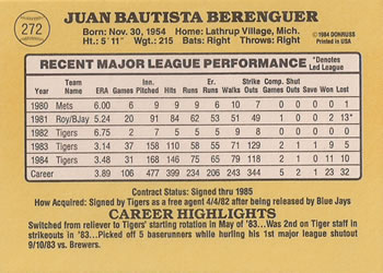 Juan Berenguer  baseball card collectible - Main Image 2