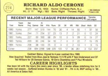 Rick Cerone  baseball card collectible - Main Image 2