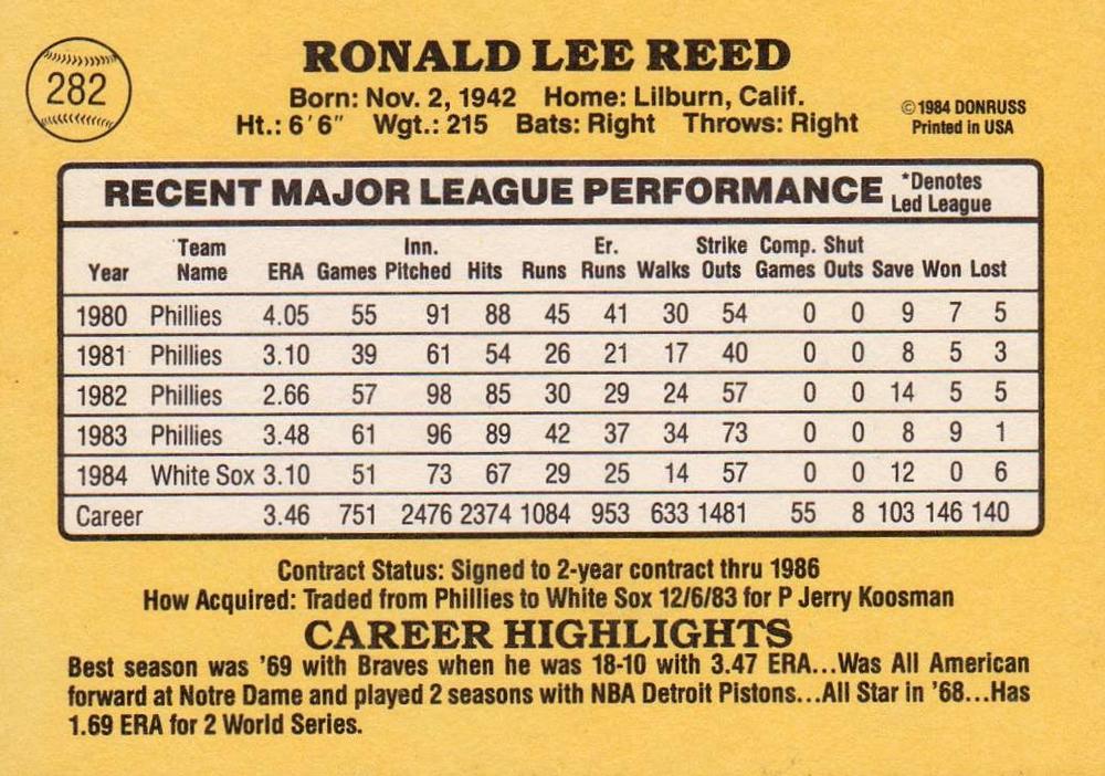 Ron Reed  baseball card collectible - Main Image 2