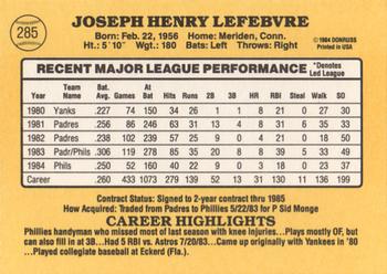 Joe Lefebvre  baseball card collectible - Main Image 2