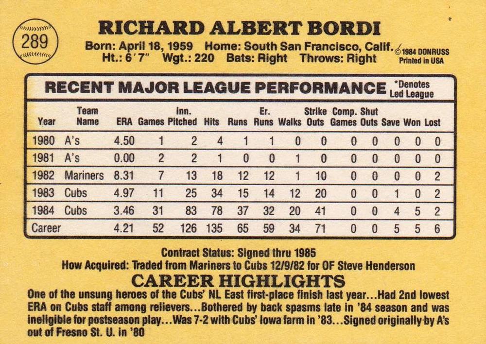 Rich Bordi  baseball card collectible - Main Image 2