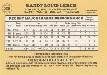 Randy Lerch  baseball card collectible - Main Image 2