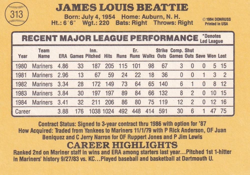 Jim Beattie  baseball card collectible - Main Image 2