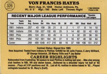 Von Hayes  baseball card collectible - Main Image 2