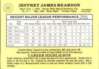 Jeff Reardon  baseball card collectible - Main Image 2