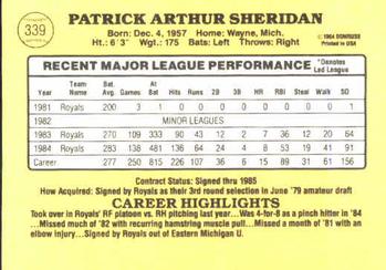 Pat Sheridan  baseball card collectible - Main Image 2