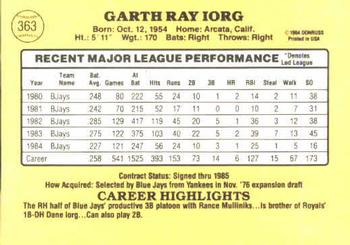 Garth Iorg  baseball card collectible - Main Image 2