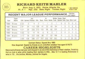 Rick Mahler  baseball card collectible - Main Image 2