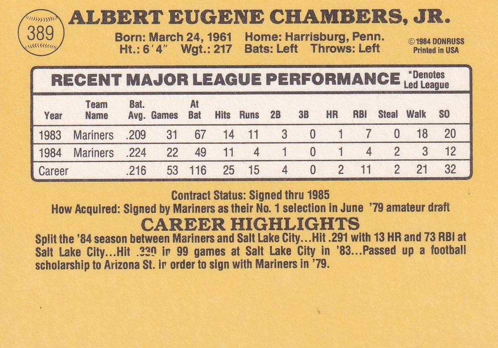 Al Chambers  baseball card collectible - Main Image 2