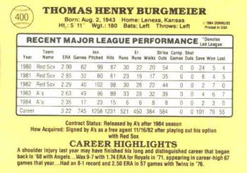 Tom Burgmeier  baseball card collectible - Main Image 2
