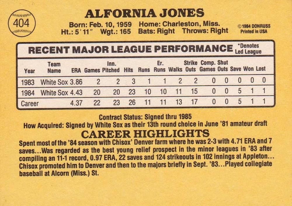 Al Jones  baseball card collectible - Main Image 2