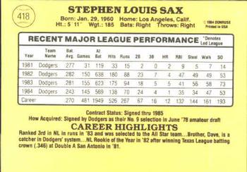 Steve Sax  baseball card collectible - Main Image 2