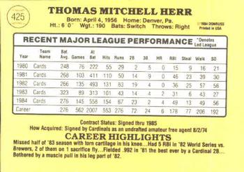 Tom Herr  baseball card collectible - Main Image 2