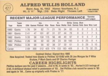 Al Holland  baseball card collectible - Main Image 2