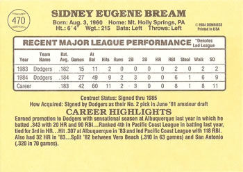 Sid Bream  baseball card collectible - Main Image 2