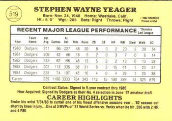 Steve Yeager  baseball card collectible - Main Image 2