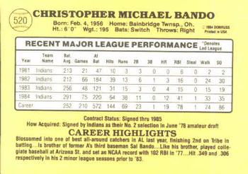 Chris Bando  baseball card collectible - Main Image 2