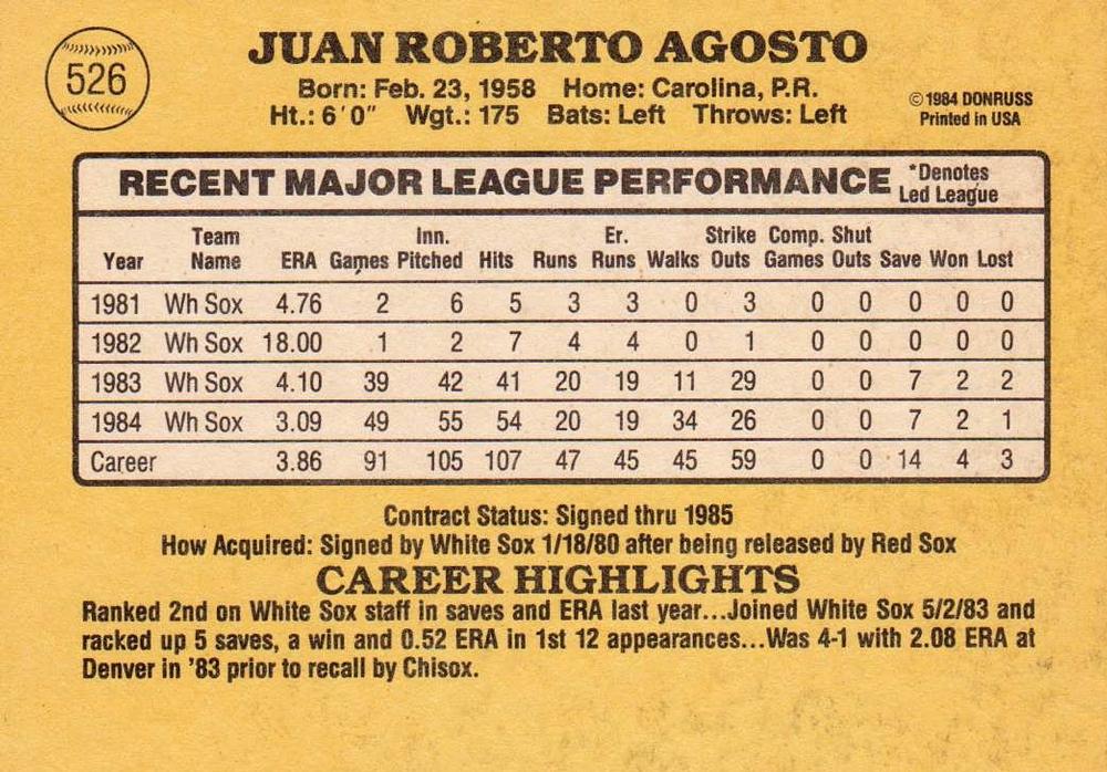 Juan Agosto  baseball card collectible - Main Image 2