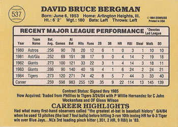 Dave Bergman  baseball card collectible - Main Image 2