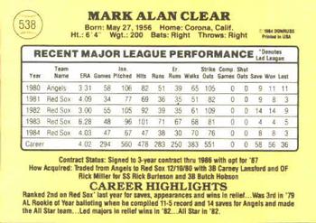 Mark Clear  baseball card collectible - Main Image 2