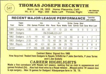 Joe Beckwith  baseball card collectible - Main Image 2