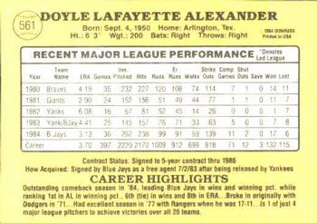 Doyle Alexander  baseball card collectible - Main Image 2
