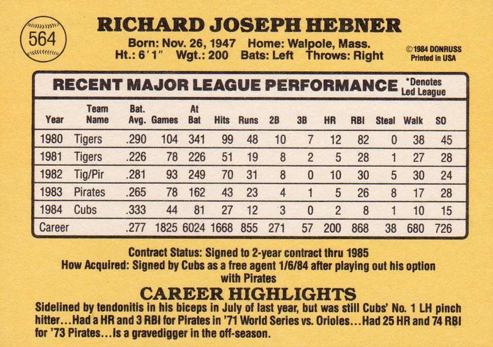 Richie Hebner  baseball card collectible - Main Image 2