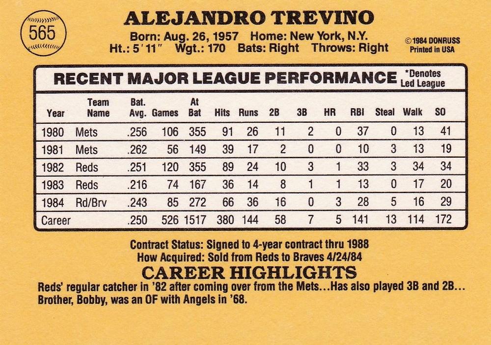 Alex Trevino  baseball card collectible - Main Image 2