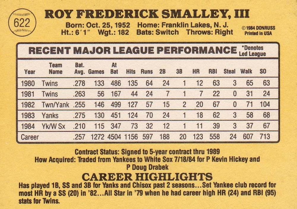 Roy Smalley  baseball card collectible - Main Image 2