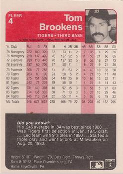 Tom Brookens  baseball card collectible - Main Image 2