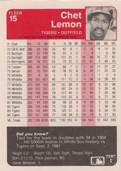 Chet Lemon  baseball card collectible - Main Image 2