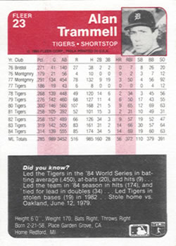 Alan Trammell  baseball card collectible - Main Image 2