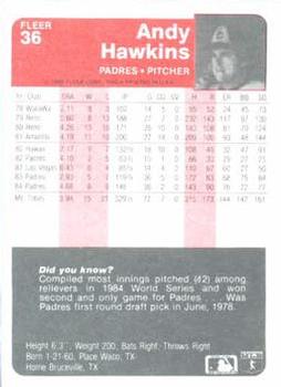 Andy Hawkins  baseball card collectible - Main Image 2