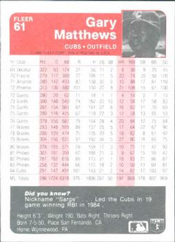 Gary Matthews  baseball card collectible - Main Image 2