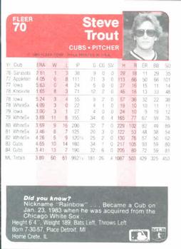 Steve Trout  baseball card collectible - Main Image 2