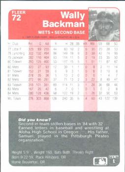 Wally Backman  baseball card collectible - Main Image 2