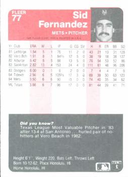 Sid Fernandez  baseball card collectible - Main Image 2