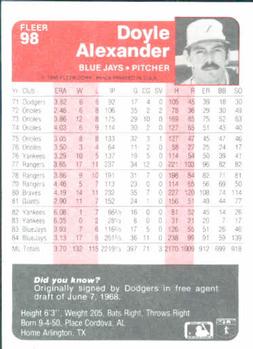 Doyle Alexander  baseball card collectible - Main Image 2