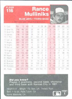 Rance Mulliniks  baseball card collectible - Main Image 2