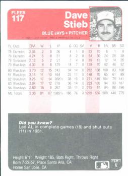Dave Stieb  baseball card collectible - Main Image 2
