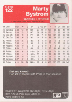 Marty Bystrom  baseball card collectible - Main Image 2