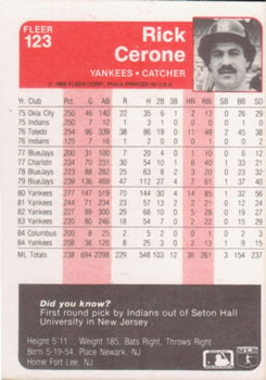 Rick Cerone  baseball card collectible - Main Image 2