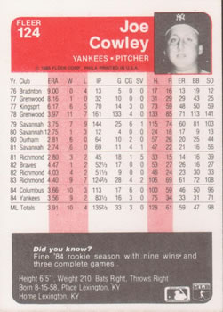 Joe Cowley  baseball card collectible - Main Image 2